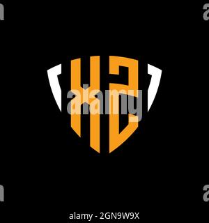 XZ logo with shield white orange shape design template isolated on black background Stock Vector