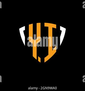 YI logo with shield white orange shape design template isolated on black background Stock Vector