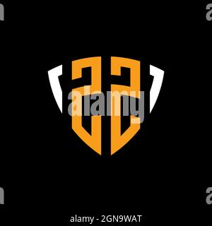 ZZ logo with shield white orange shape design template isolated on black background Stock Vector