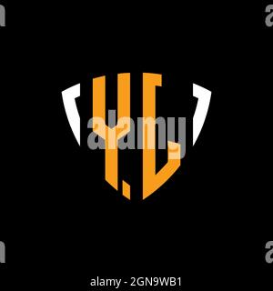 YJ logo with shield white orange shape design template isolated on black background Stock Vector