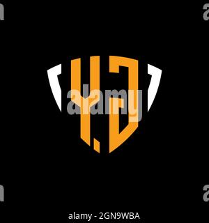 YG logo with shield white orange shape design template isolated on black background Stock Vector