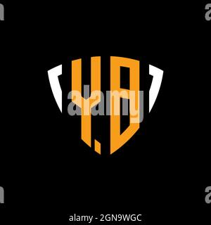 YB logo with shield white orange shape design template isolated on black background Stock Vector