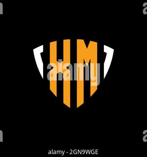 XM logo with shield white orange shape design template isolated on black background Stock Vector