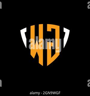 WG logo with shield white orange shape design template isolated on black background Stock Vector