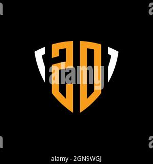 ZO logo with shield white orange shape design template isolated on black background Stock Vector