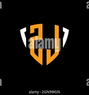 ZL logo with shield white orange shape design template isolated on black background Stock Vector