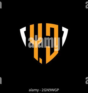 YC logo with shield white orange shape design template isolated on black background Stock Vector
