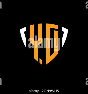 YD logo with shield white orange shape design template isolated on black background Stock Vector