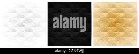 Set of abstract geometric pattern stripes lines with polygonal shape background design luxury of white,black and gold Stock Vector