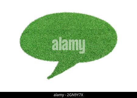 Speech Bubble made from green grass, Isolated on white background Stock Photo
