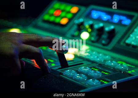 tv video recording switcher system broadcast podcasting live Stock Photo