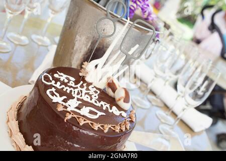 80th birthday cake celebration chocolate pastry Stock Photo