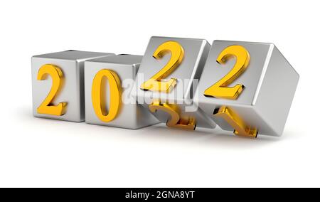 New year holiday concept. Cubes with number 2022 replace 2021. 3d rendering