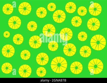 lemon slices pattern on green background Stock Vector