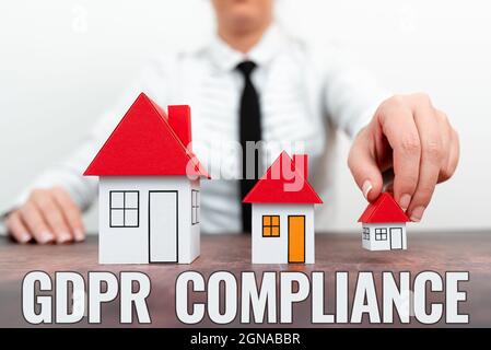 Handwriting text Gdpr Compliance. Concept meaning protection and privacy of the European Union showing Different plans for houses represented by Stock Photo