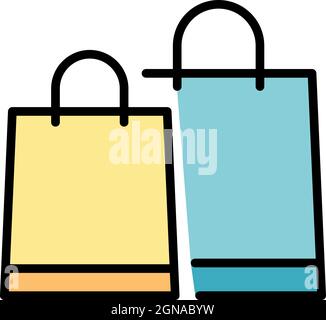 Two paper bags icon. Outline two paper bags vector icon color flat isolated Stock Vector