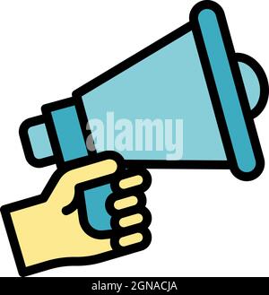 Megaphone in hand icon. Outline megaphone in hand vector icon color flat isolated Stock Vector