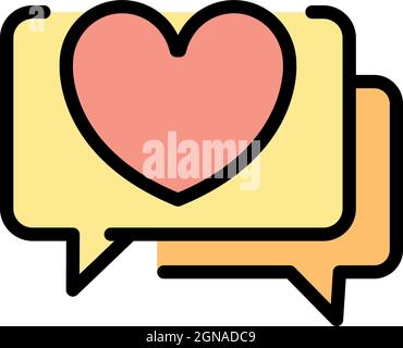 Heart in chat bubble icon. Outline heart in chat bubble vector icon color flat isolated Stock Vector