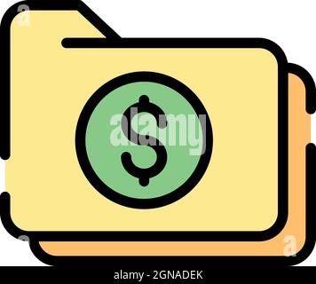 Dollar sign folder icon. Outline dollar sign folder vector icon color flat isolated Stock Vector