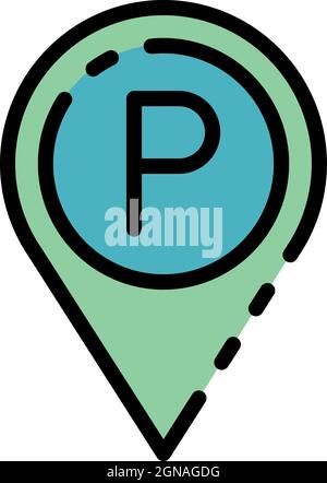 Parking pin map icon. Outline parking pin map vector icon color flat isolated Stock Vector