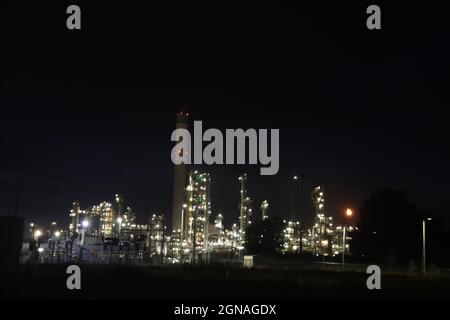 Refinery of BP rotterdam in the night at Europoort Harbor in the Netherlands Stock Photo
