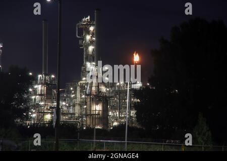 Refinery of BP rotterdam in the night at Europoort Harbor in the Netherlands Stock Photo