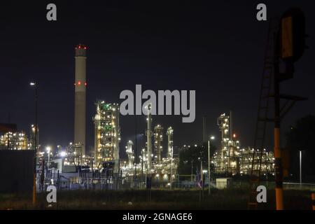 Refinery of BP rotterdam in the night at Europoort Harbor in the Netherlands Stock Photo