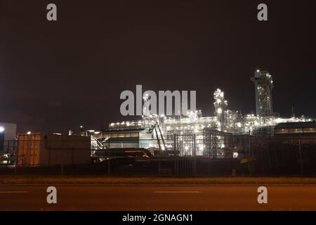 refinery of Shell and tanks of Mobil in the Pernis harbor in the port of Rotterdam Stock Photo