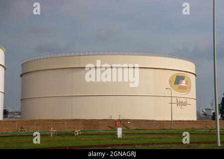 Oil and chemical storage tanks of Vopak in Rotterdam harbor in the Netherlands Stock Photo