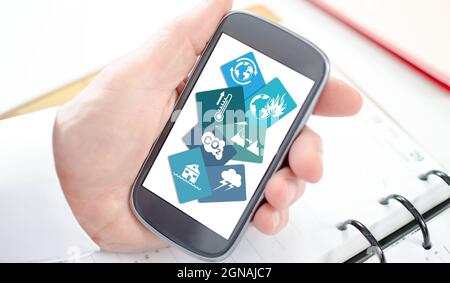 Climate change concept shown on a smartphone screen Stock Photo