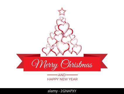 Christmas card, greeting and invitation background. Abstract Christmas tree made with hearts. Vector illustration Stock Vector