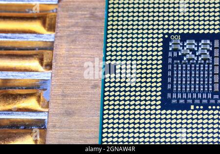 Close up Hight performance CPU with Aluminum and copper heat pipe heatsink isolated on white background. Stock Photo