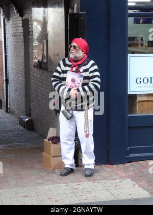 LEWES, UNITED KINGDOM - Nov 05, 2019: Man in fancy dress costume from a Bonfire Society in Lewes town centre in preparation for the famous Guy Fawkes Stock Photo