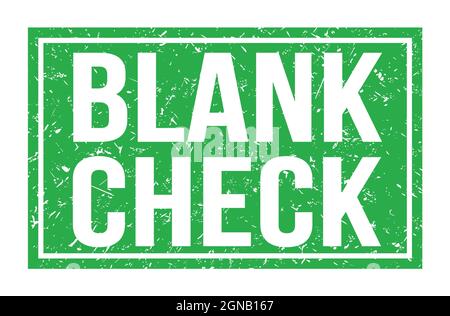 BLANK CHECK, words written on green rectangle stamp sign Stock Photo