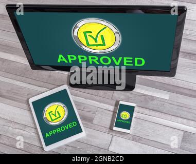 Validation concept shown on different information technology devices Stock Photo