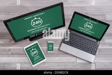 Urgent question concept shown on different information technology devices Stock Photo