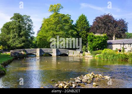 Ashford in the Water Medieval Sheepwash Bridge over the River Wye in the Village of Ashford in the Water, White Peak, Derbyshire  England UK GB Europe Stock Photo
