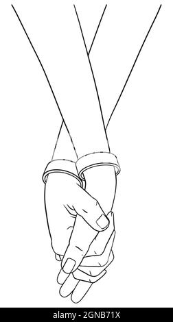 anime couple sketch holding hands