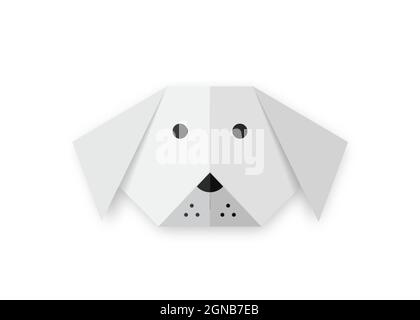 Origami Folded Paper Dog animal shape, white paper cut art design for kids, vector isolated on white background Stock Vector