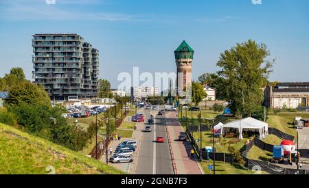 A picture of the Góreckiego Street, with the Silesian Museum on the right, in Katowice. Stock Photo