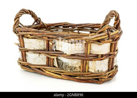 Basket with birch bark isolated on white background Stock Photo