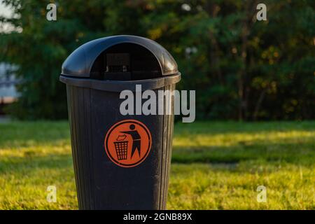 A close-up picture of a trash bin. Stock Photo