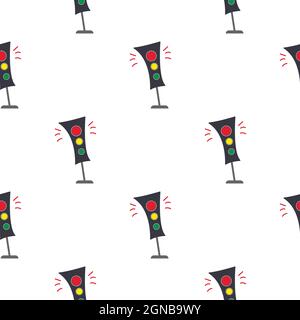 Traffic light seamless pattern on white background. Stock Vector