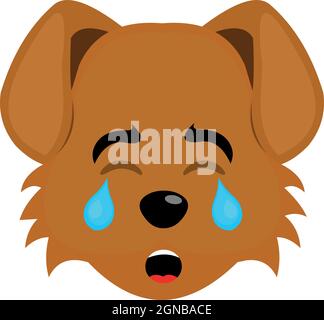 Vector emoticon illustration of the face of a cartoon dog crying and with tears falling from his eyes Stock Vector