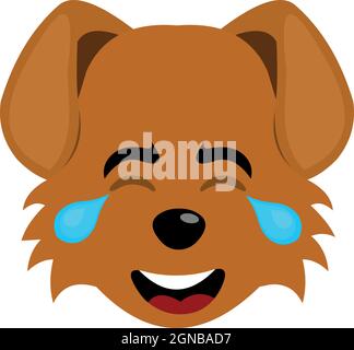 Vector emoticon illustration of a cartoon dog's face with tears of joy Stock Vector