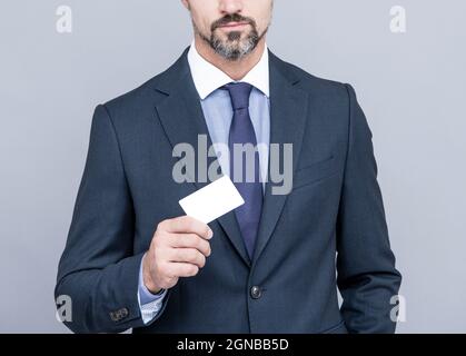 empty plastic business name card. successful ceo suggest easy banking profit payment. Stock Photo