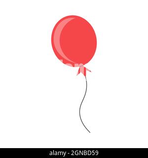 Red helium balloon isolated on white background. Vector flat illustration. Birthday balun flies for party and celebrations. Stock Vector