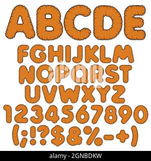 Shaggy color alphabet, letters, numbers and signs. Isolated vector objects on white background. Stock Vector