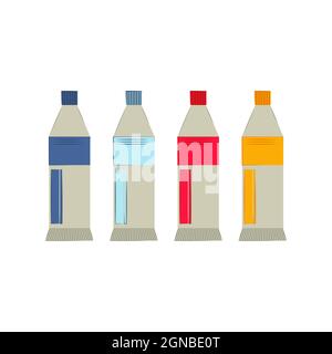 multicolor paints in a tube. Isolated over white background. Vector flat illustration. Tube for paint, toothpaste, cream, cosmetics, glue. Stock Vector