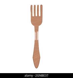 Wooden fork on white background. Vector flat illustration. Zero waste eco bamboo wooden fork. Stock Vector